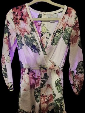 Bailey Blossoms Floral Wrap-Front Baby Bodysuit Romper - Pink & Green